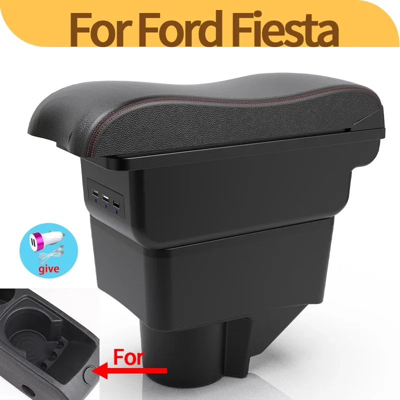 

Специальный автомобильный подлокотник для Ford Fiesta MK7 2011-2019, двухслойный изогнутый ящик для хранения, модифицированные аксессуары для салона автомобиля, USB
