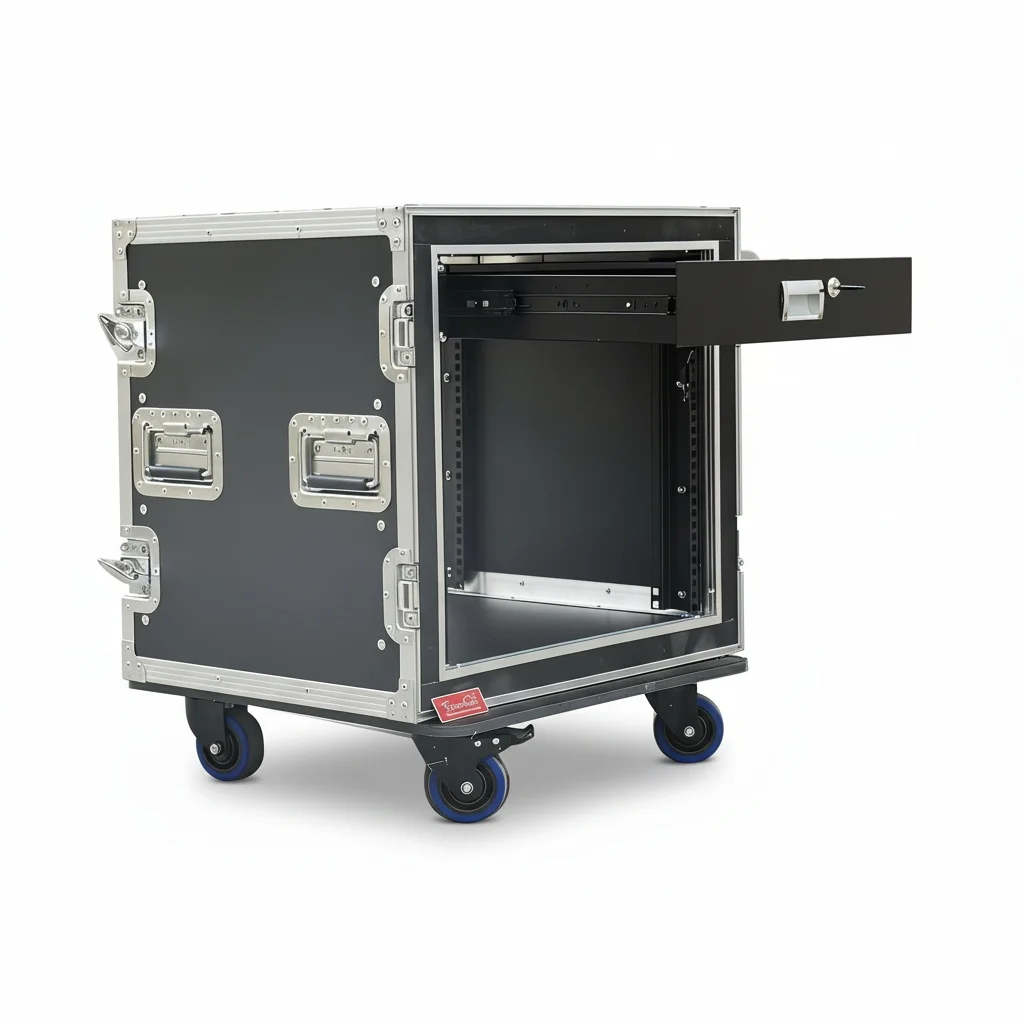 

10U ATA Rack Case with 2U Drawer, Shock Mount Flight Case, 9mm Plywood Road Case with Wheels for PA DJ Gear, Audio Mixers