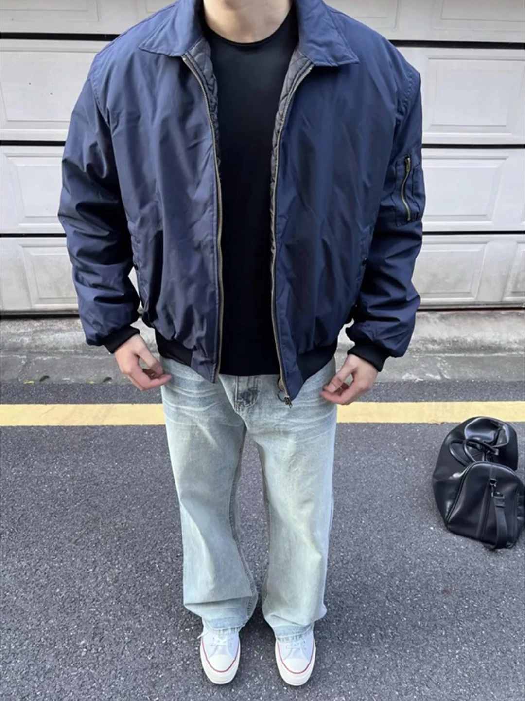 Olive Green Pilot Jacket Men's Winter Bomber Style Baseball Collar Cotton Coat Youthful Casual Thickened Long Sleeve Pure Color
