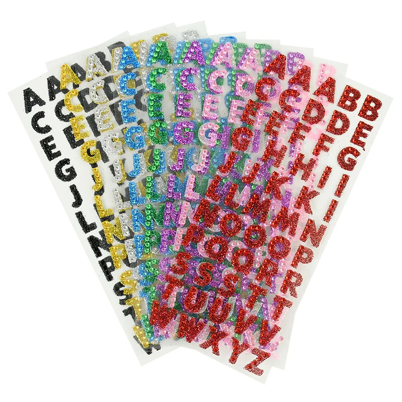 1/3Pcs Glitter A-Z Alphabet Letters Sticker Scrapbooking Stationery School Supplies Black/Gold/Silver/Red/Blue/Pink/Purple/Green