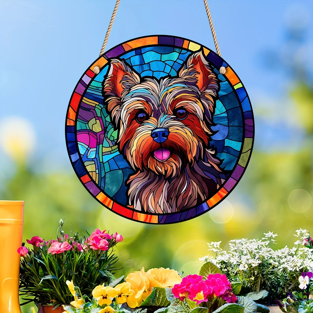 1szt Znak psa Suncatcher Znak ścienny Okrągłe farbowane akrylowe okno wiszące z metalowym łańcuchem do wystroju pokoju domowego Prezent — zdjęcie 3
