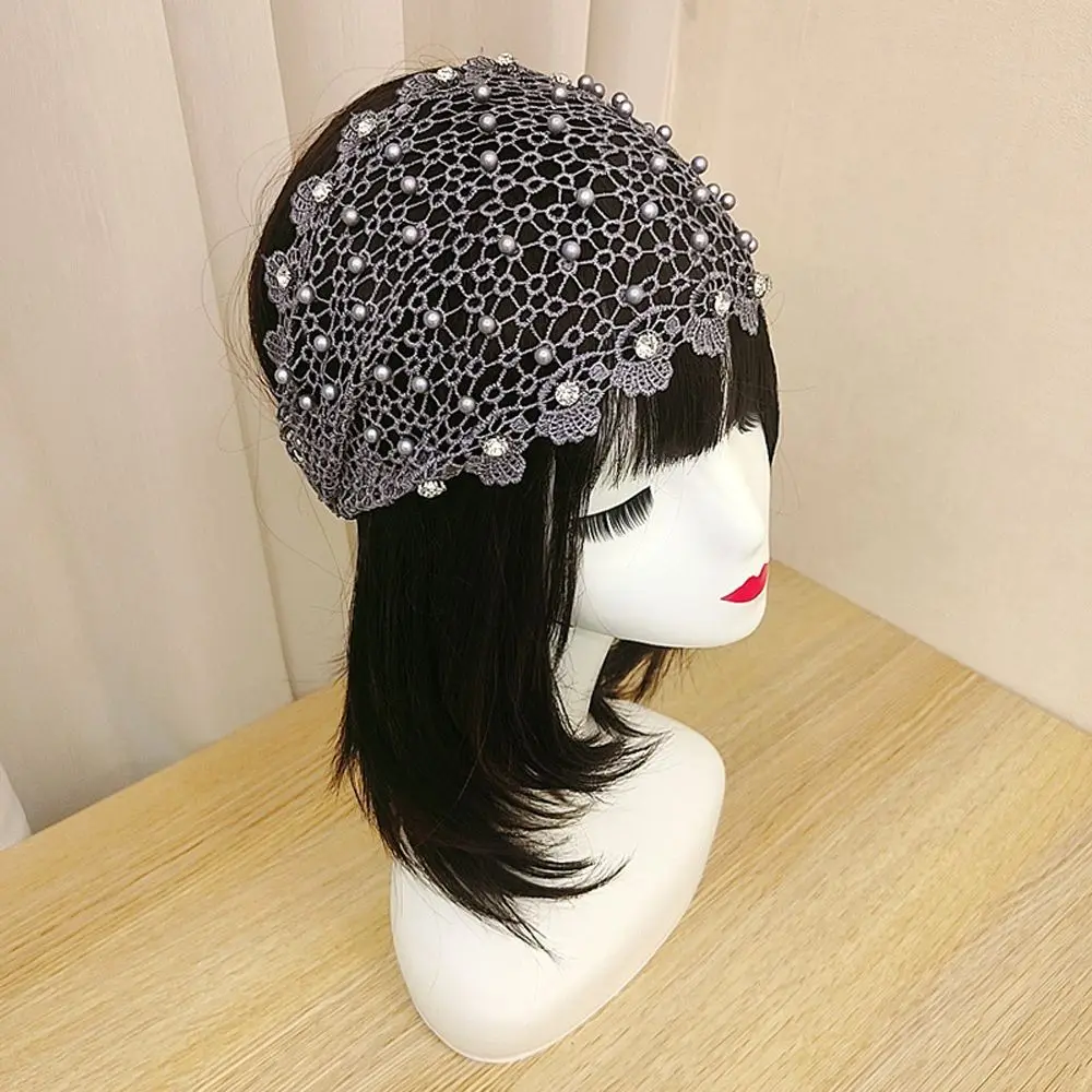 Wide Hollowed Headdress Wash Face Mesh Cover Head Wide Rhinestone Headband Korean Style Hair Band Mother Hair Hoop Headwear