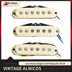 Phrilam 3pcs Alnico 5 Single Coil Pickups (Neck/Middle/Bridge) Flat Pole for Fd ST Guitar, Cream