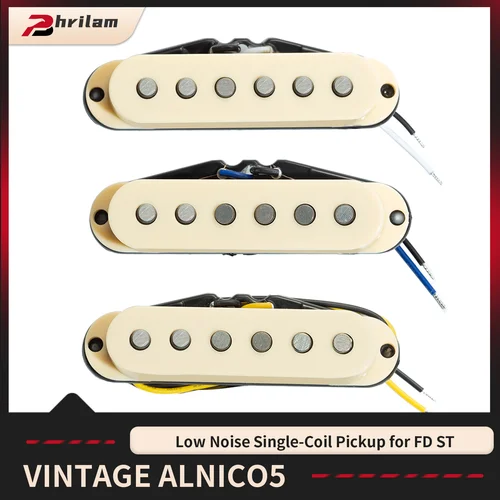 PHRILAM 3 uds Pro poste plano Alnico5 cuello de bobina única/50mm medio/puente de 50mm/juego de pastillas de 52mm para guitarra eléctrica ST, crema