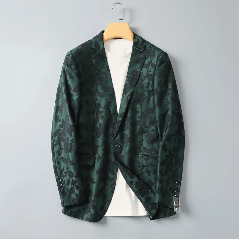 

Мужская повседневная куртка с цветочным принтом, однобортная, приталенная, модная, городская, из смесовой полиэстеровой ткани, с длинными рукавами, для осени