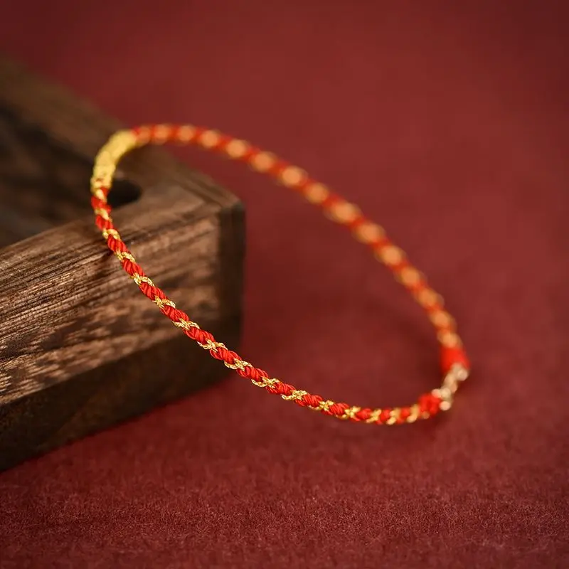 Tibetan 24K Real Gold Silk Plating Woven Diamond Knot Hand Rope The Year of Birth Little Red Rope Bracelet Women's No Falling