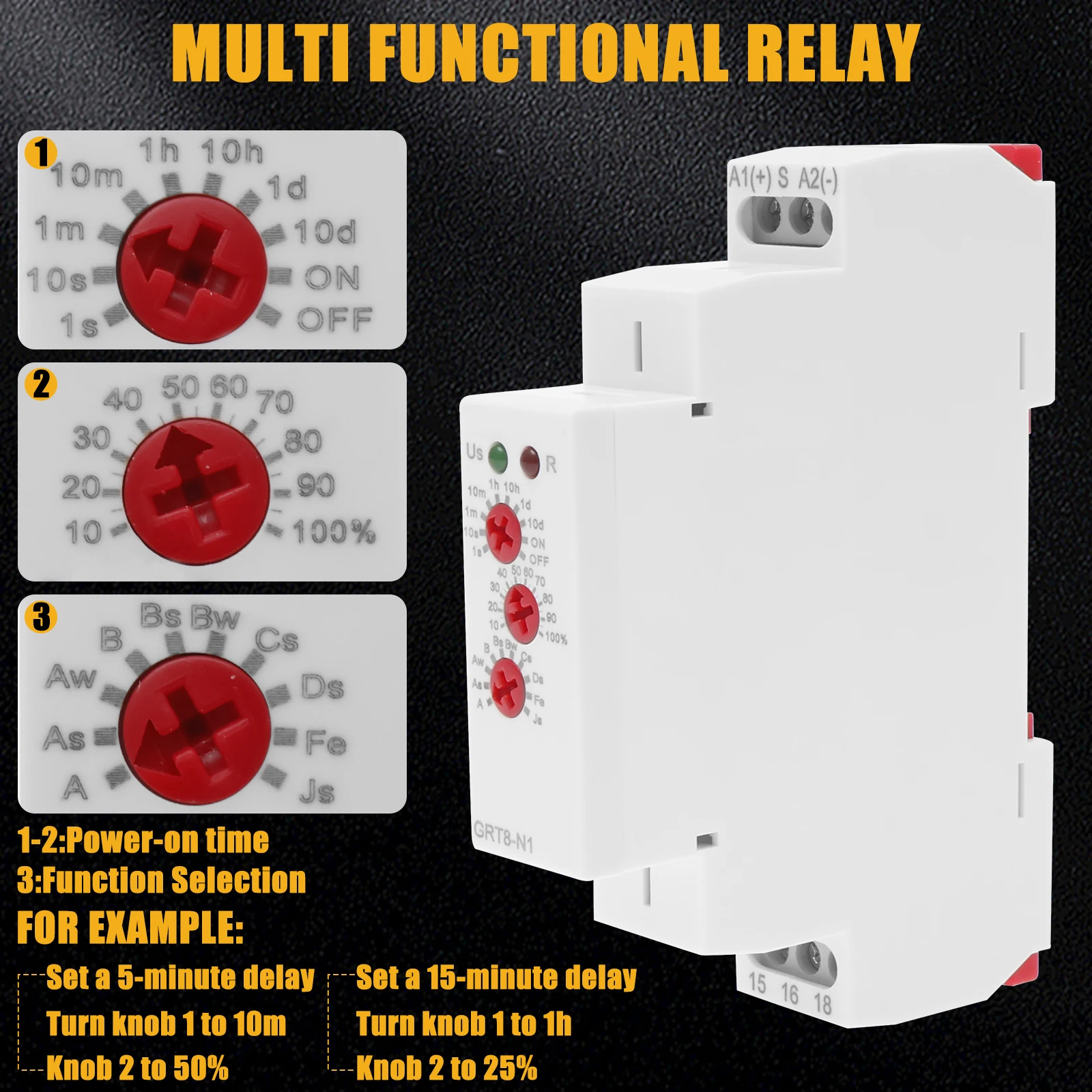 

GRT8-N 16A Многофункциональное реле времени с 10 функциями выбора Высокоточное реле времени напряжения 12-240 В для крепления на DIN-рейку 35 мм