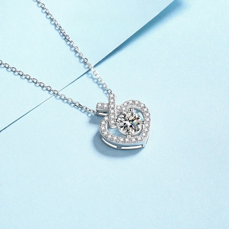 

New Style 1ct Heart Moissanite D Color Pendants for Women Wedding Necklace Sparkling Diamond PT950 Platinum Valentine's Day Gift