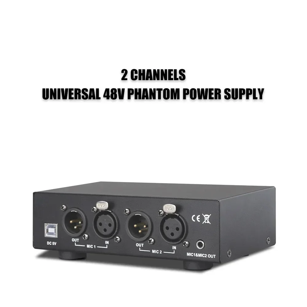 

USB Dual Mixed Output Phantom Power Supply 48V Metal For Condenser Microphones Music Recording Equipment