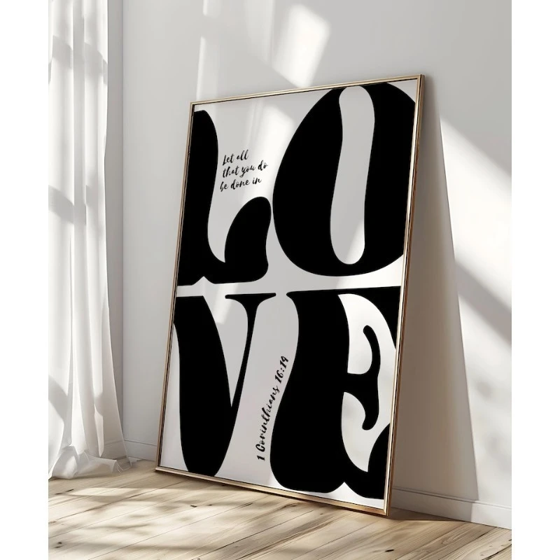 

2D/Flat Frameless Love Retro Poster, Modern Abstract Canvas Painting for Living Room and Bedroom Decortive Valentine's Day Gifts