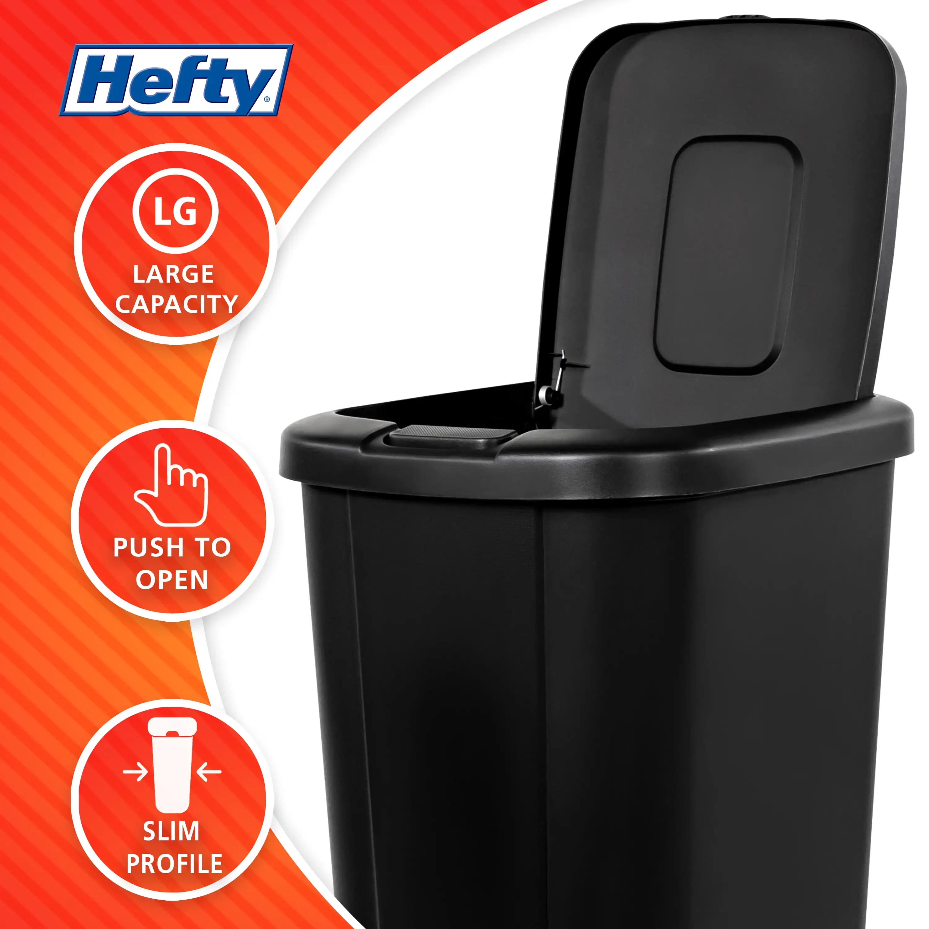 13.3 Gallon Trash Can, Plastic Touch Top Kitchen Trash Can, Black 2 Pack Perfect environment Bathroom, office or dormitory