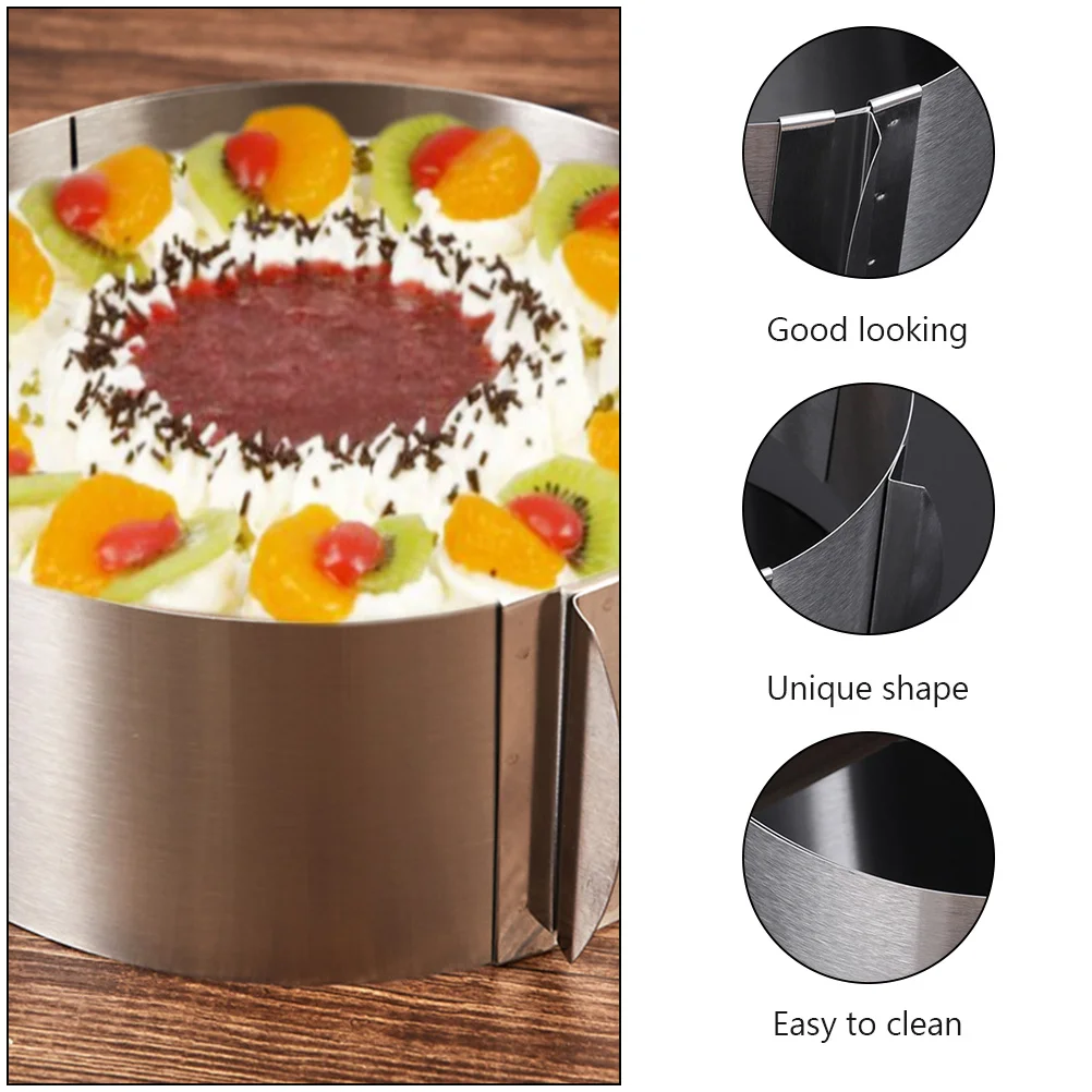 

Adjustable Cake Mold Silver Reusable Baking Tool For Diy Dessert Home Kitchen Use Stainless Steel Unique Shape Easy Clean Baking