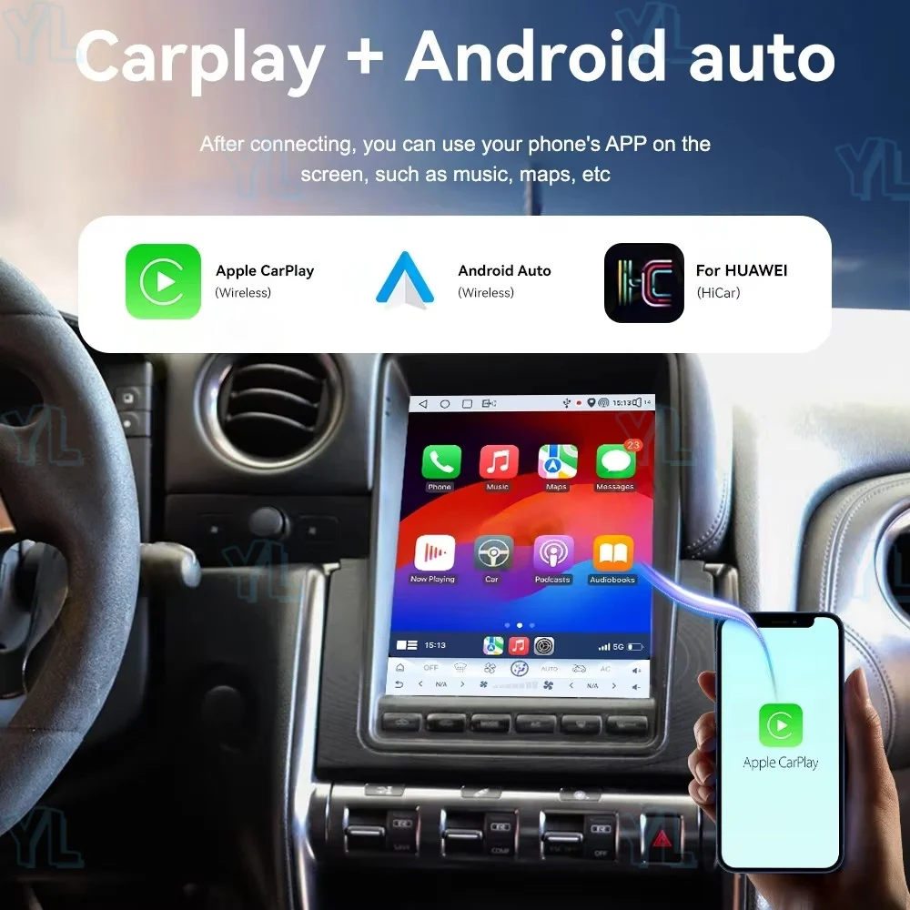 

YL Android аудио Carplay для Nissan GT-R GTR 2009-2015 сенсорный экран Android 14, автомобильный мультимедийный плеер, стерео авторадио, головное устройство