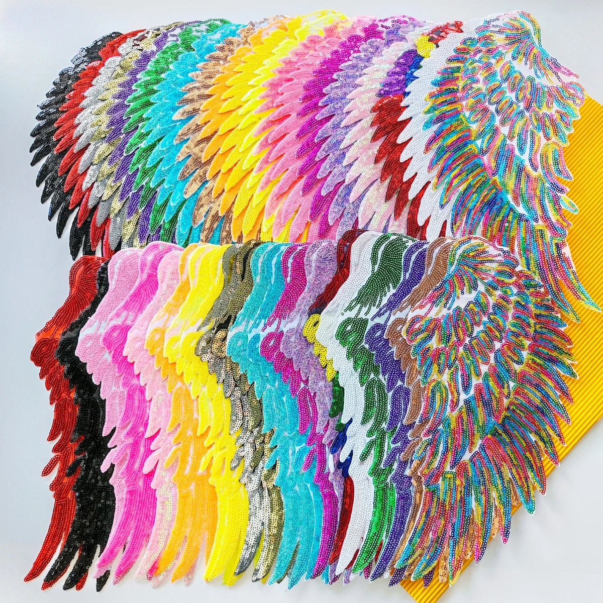 1 pair embroidery sequined angel wing patch,sequins wings rainbow badge,patches for jackets,sequin applique PW2111171