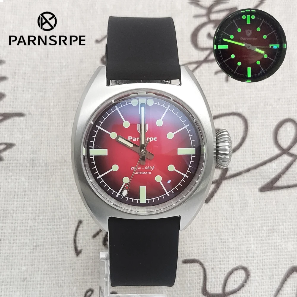 

PARNSRPE 36mm mini watche Retro red Luminous dial Dome sapphire glass mirror NH35 automatic movement Sports money