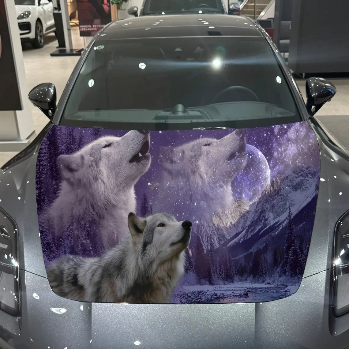 

Фиолетовый Galaxy Wolf Pack Mystic Adventure ПВХ обертывания на капоте автомобиля, самоклеящаяся водонепроницаемая наклейка на капот автомобиля, украшение автомобиля P