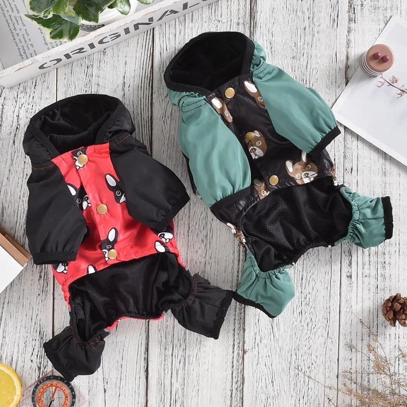 French Bulldog Print Waterproof Overalls For Dog Red Green Small Medium Corgi Chihuahua Raincoat Clothes XS 4XL Pet Rain Jacket