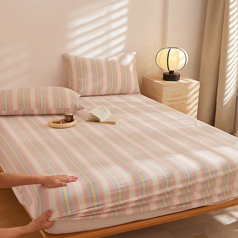 

100% Cotton Fitted Sheet with Elastic Bands Non Slip Adjustable Mattress Cover Plant Flowers Printed for Double King Queen Bed