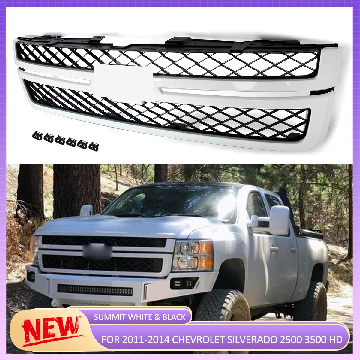 

2011 2012 2013 2014 Front Bumper Grille Mesh for Chevy Silverado 2500 3500 HD Center Radiator Grill with Hood Molding Trim