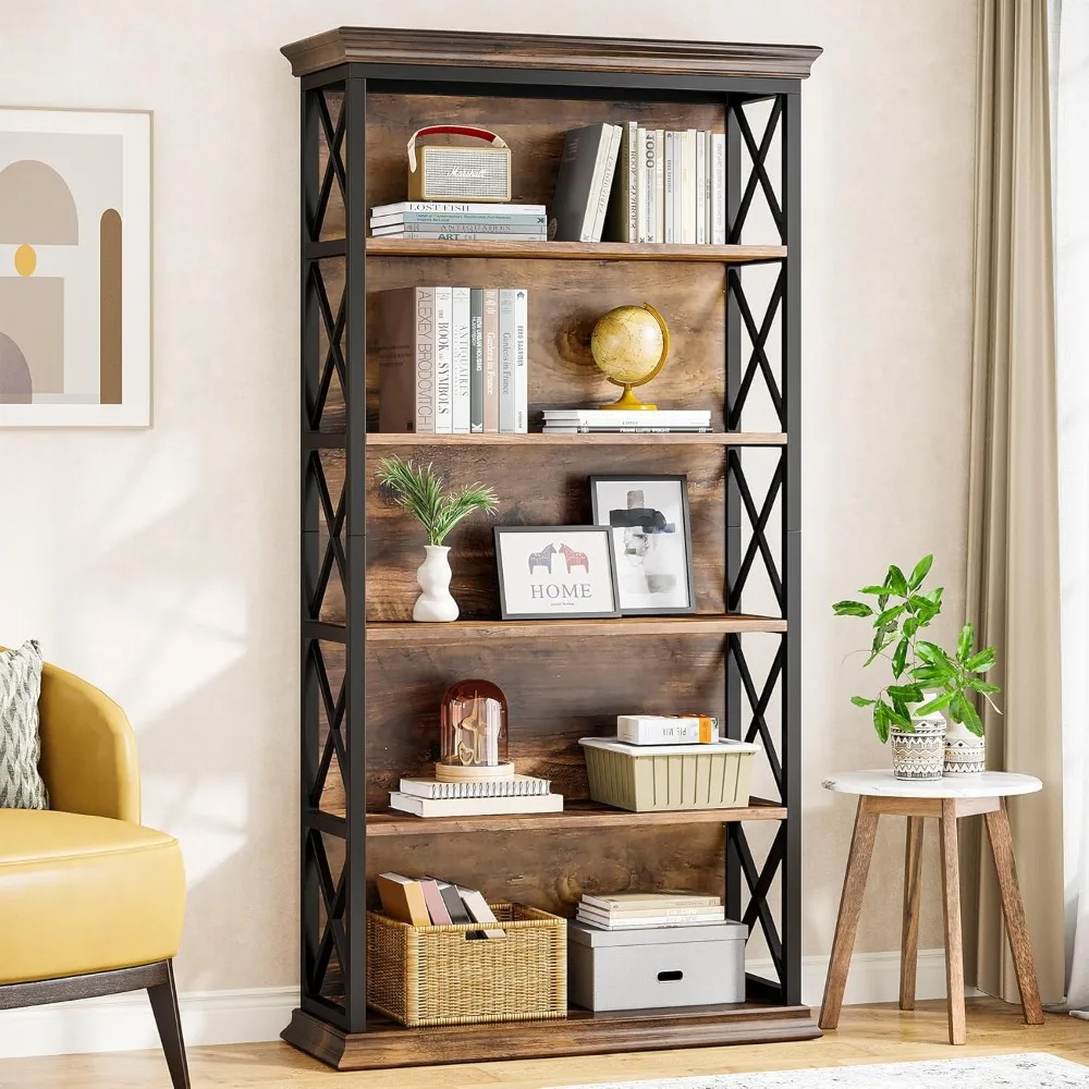 

6-Tier Bookcase, 71 Inches Industrial Bookshelves and Bookcases, Floor Standing 5 Shelf Display Storage Shelves Tall