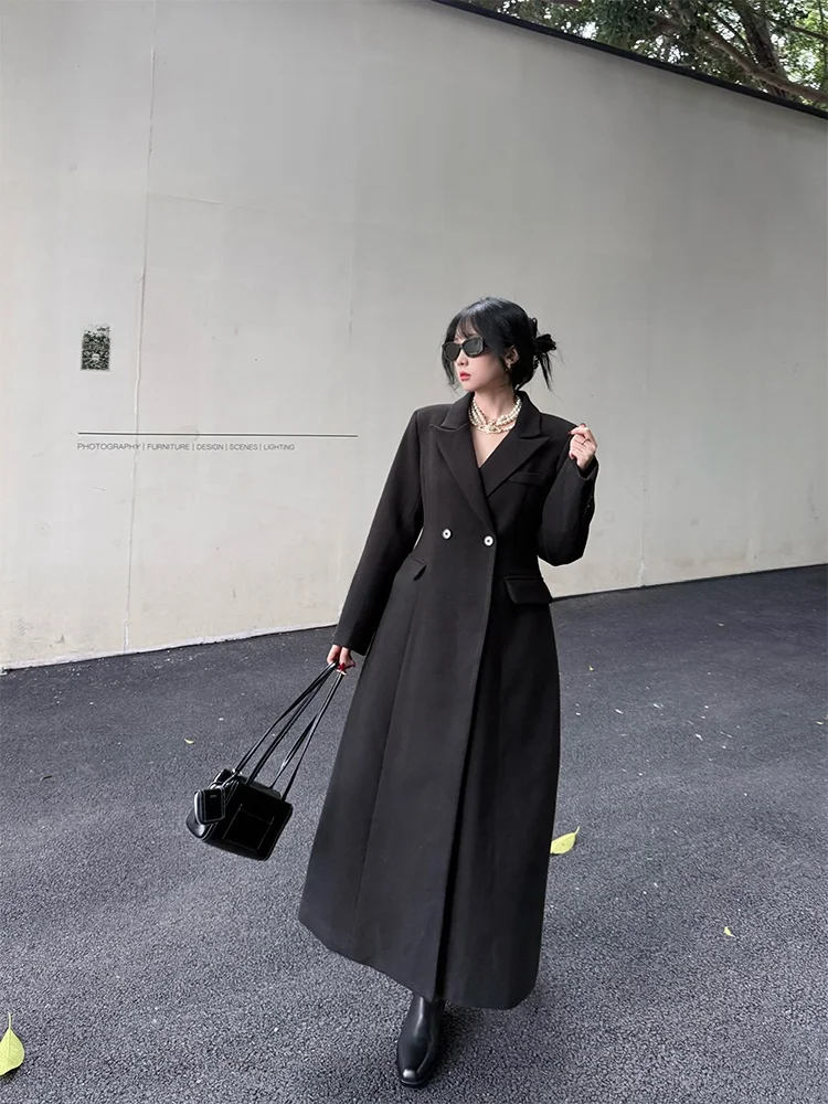 

WAY MODE Ретро-пальто из шерсти премиум-класса, приталенное, с утяжкой на талии, осенне-зимнее, женское, модное, для повседневной носки, утепленное, с длинными рукавами