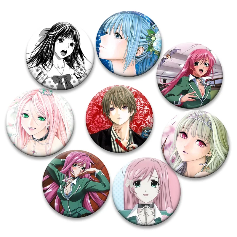 Pin de solapa redondo de anime Rosario + Vampire, broches de dibujos animados de Ura Moka, Akashiya Moka, Aono Tsukune para mochila, accesorio de regalo