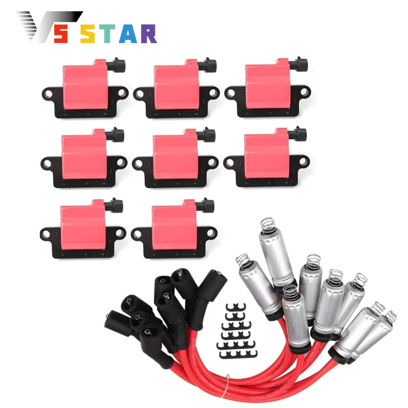 

UF271 12556893 12558693 12570553 38590 8pcs Square Ignition Coil & Spark Plug Wire For 2003-2005 Savana 1500 2500 3500 EL-1053