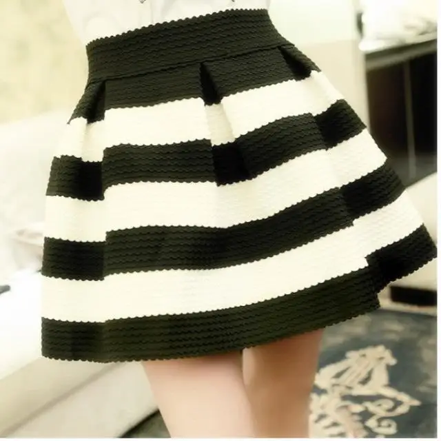 KUSAHIKI 2023 Autumn New Black White Striped Mini Skirt Korean High Waist Sweet Hit Color A-line Women Skirts Faldas De Mujer