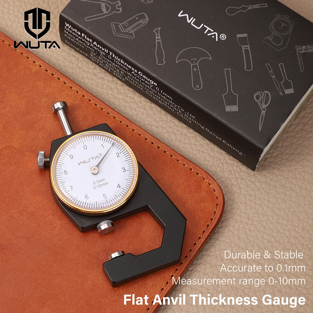 WUTA Zifferblatt-Dickenmessgerät mit Flachem Anvil 0-10mm 0,1mm Präzision Leder Tragbares Messgerät DIY Messwerkzeuge für Perlen