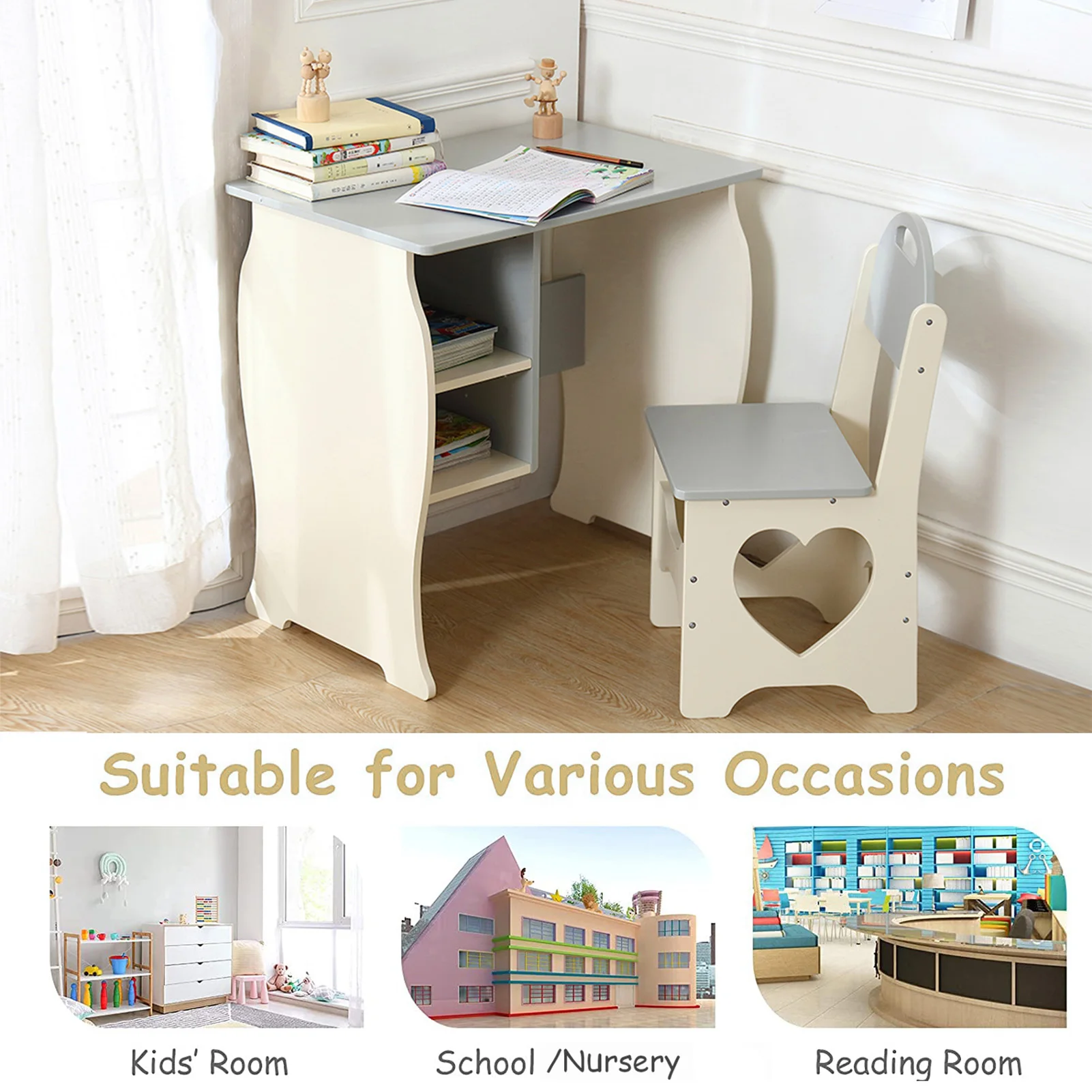 Kids Desk and Chair Set Children Study Desk Set Living Room Table Furniture Toddler Student Writing Table Set for Home School