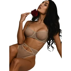 Krasapt Super Sexy Hollow Out Lingerie Two Piece Sets Khaki See Through Bras And Panties Erotic Set Sensual Tempt Onlyfans Kits