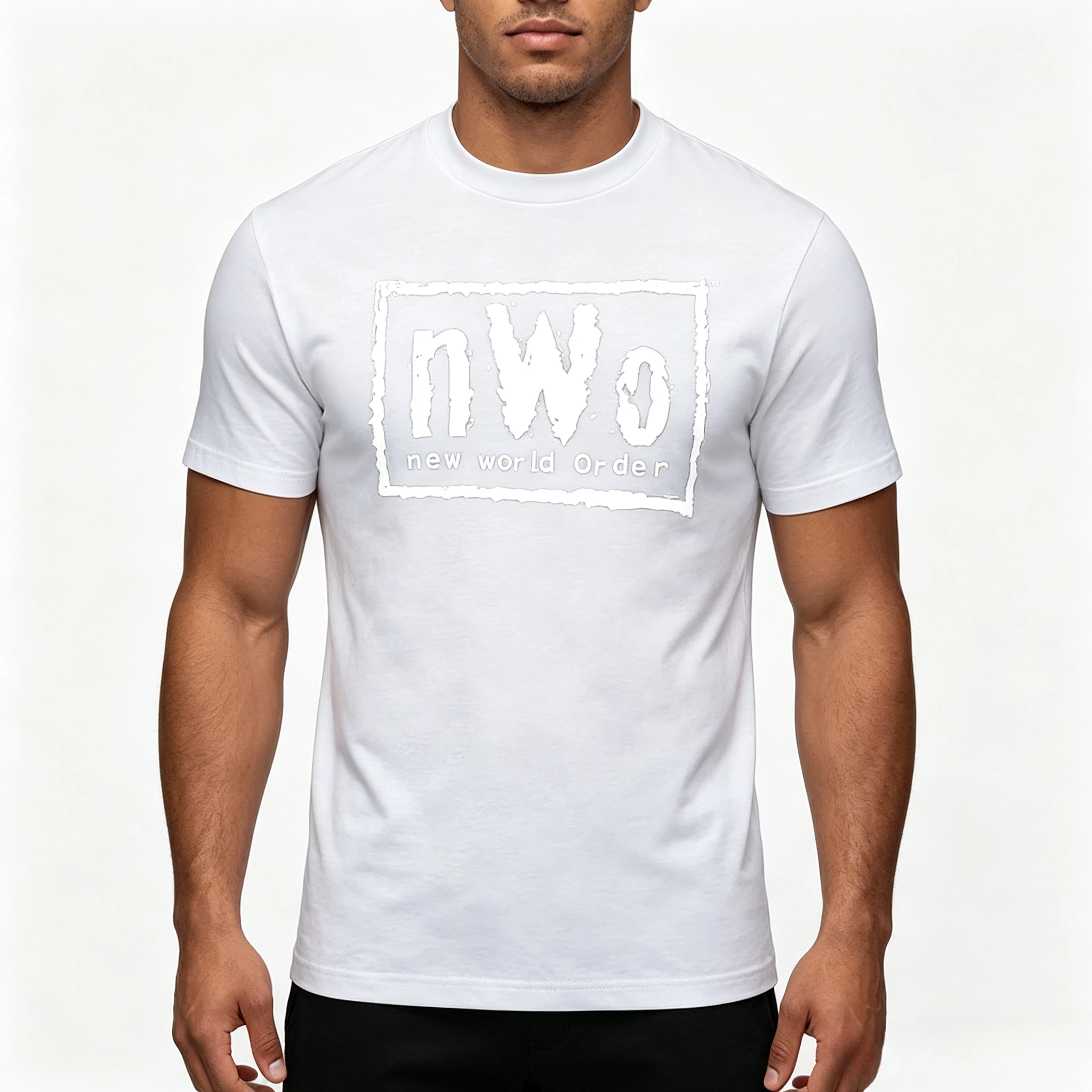 Unisex Trendy Crew Neck T-Shirt Distressed Square Frame Bold Text Vintage Typography Graphic Casual Short Sleeve Tee