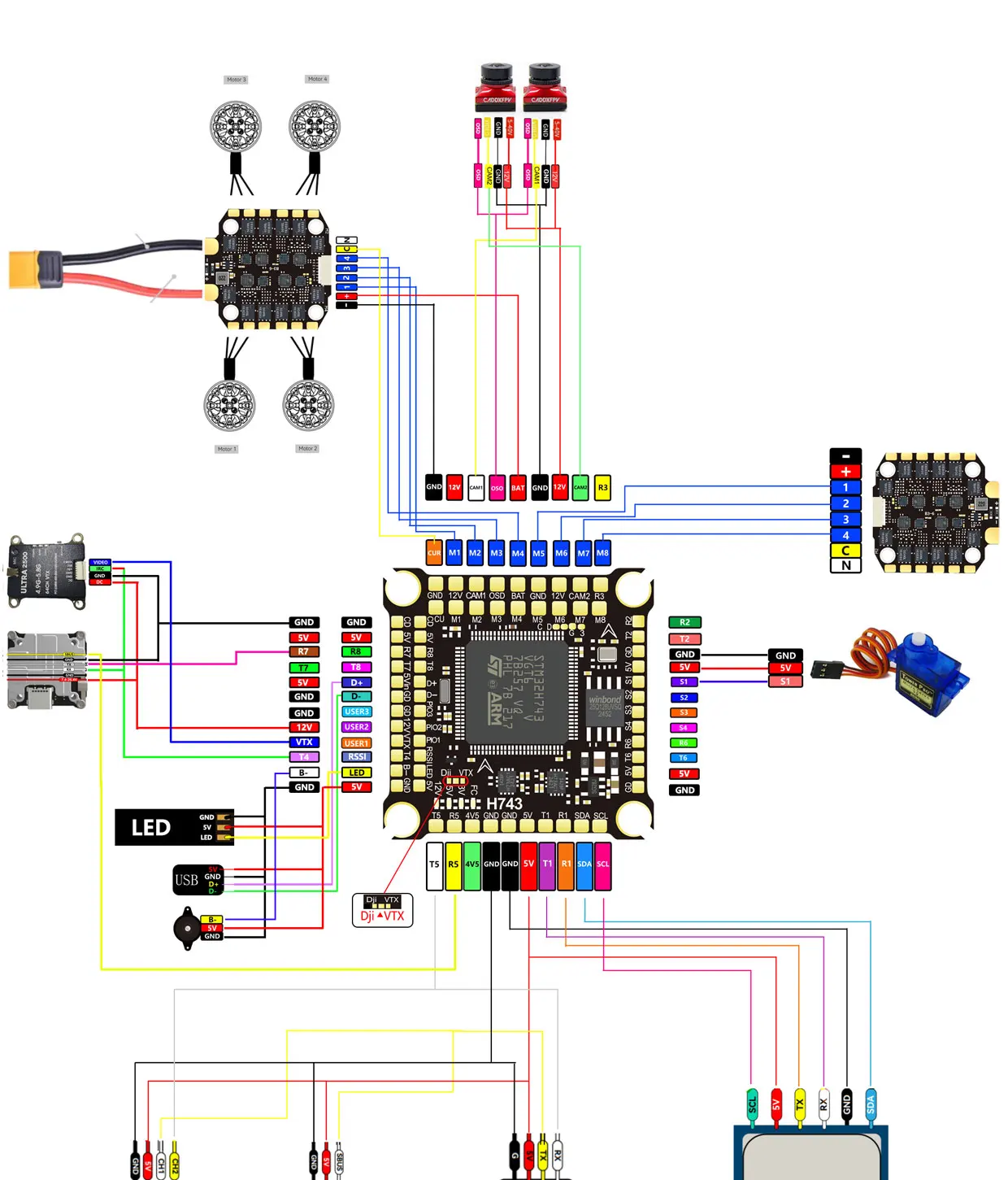 DAKEFPV H743 Flight Controller and ESC Combo for FPV Drone, Betaflight H7FC & 4in1 70A ESC, Support 3-12S, for Analog HD System