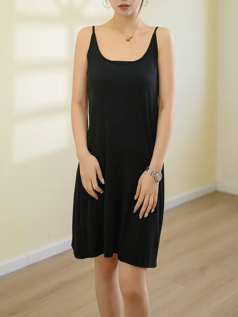 Modal Spaghetti Strap dress Summer sexy Sleeveless tank dress solid color Casual camisole dresses Long soft sleepdress slipdress