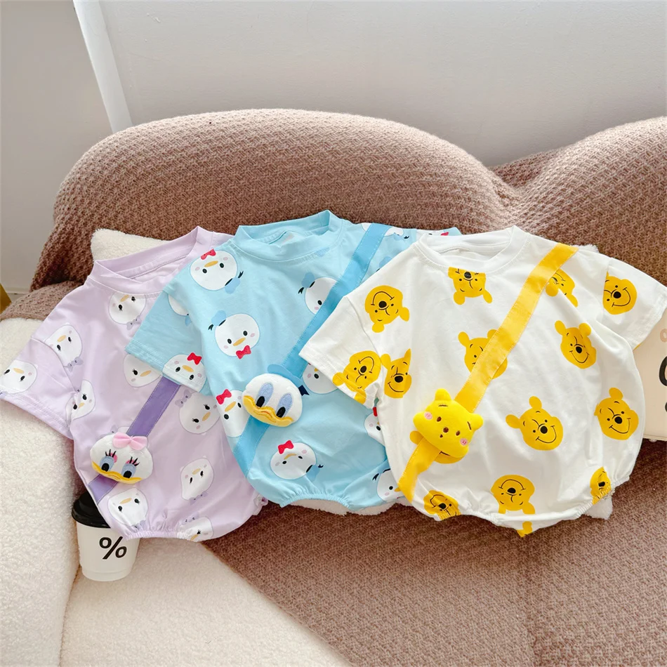 

Disney Donald Daisy Duck Jumpsuit Summer Toddler Boys Short Sleeve Pooh Bear Print Bodysuits Infant Girls Cartoon Rompers Suits