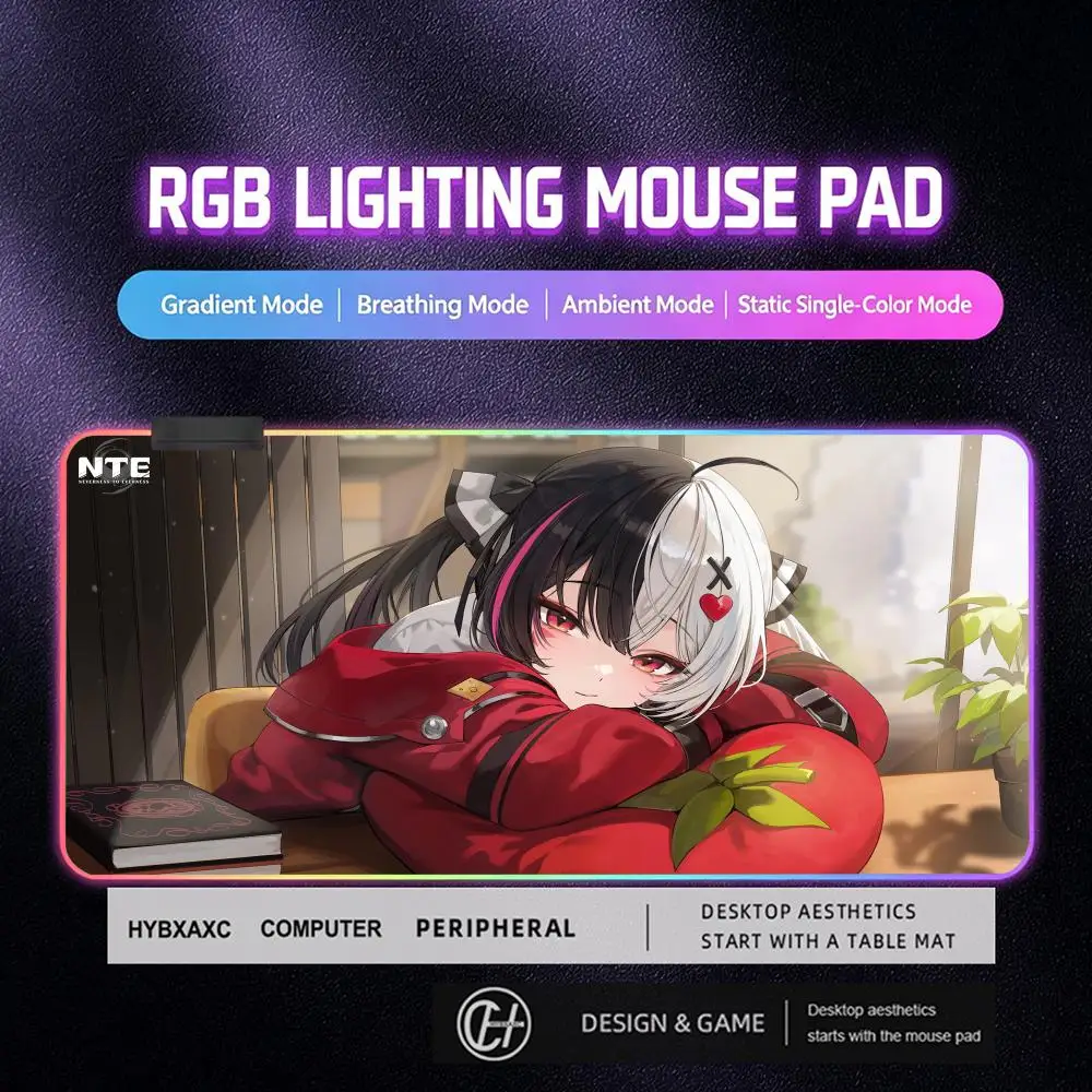 HYBXAXC HD printing Lacrimosa Neverness to Everness NTE Mouse Pad RGB Desk Mat HD Gamer Large LED Light XXL Anime Girl Mouse Pad