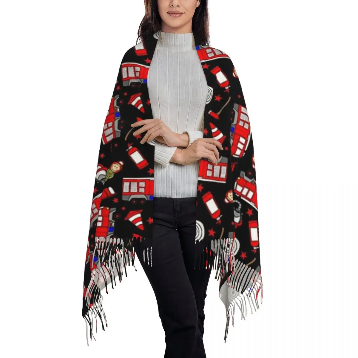 Fireman Firefighter Pattern 2 Scarf Tassel Scarves Women Soft Warm Shawls and Wraps Long Fall Winter Shawl Wrap