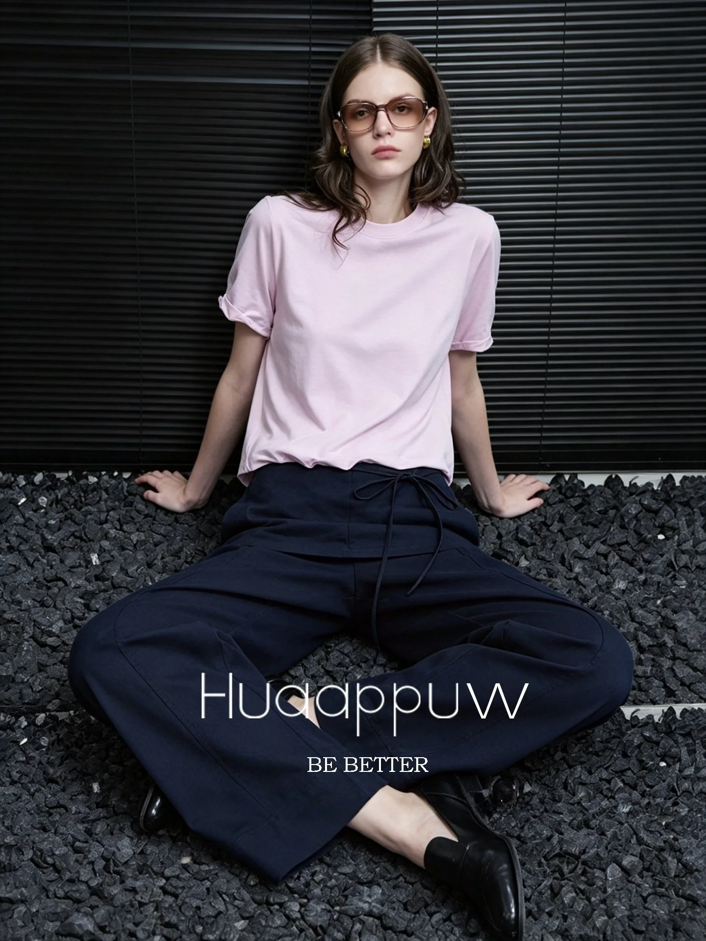 

Huaappuw Casual Loose Wide Leg Pants Women's Fashionable Bandaided Commuter Trousers French Style Mid-Low Waist Straight Cut