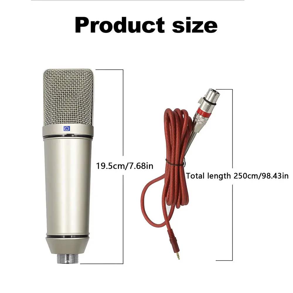 U87 XLR Condenser Microphone Professional Cardioid Studio Mic for Studio Recording and Live Performance