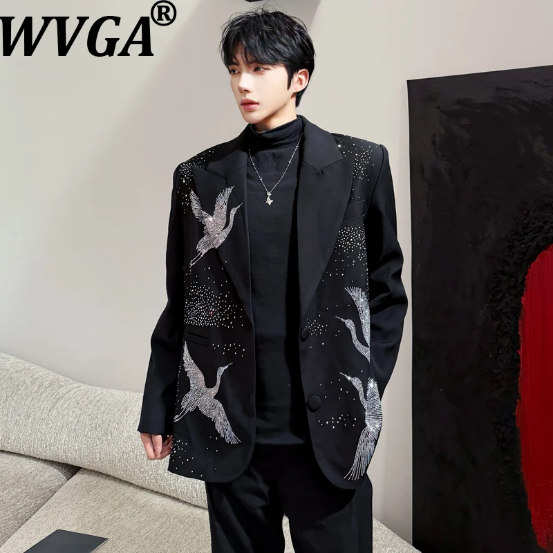 

WVGA Spring Autumn New Men Tide Dark Style High-End Diamond Trendy Blazer Niche Chic Casual Turn-Down Collar Suit Jackets W16548