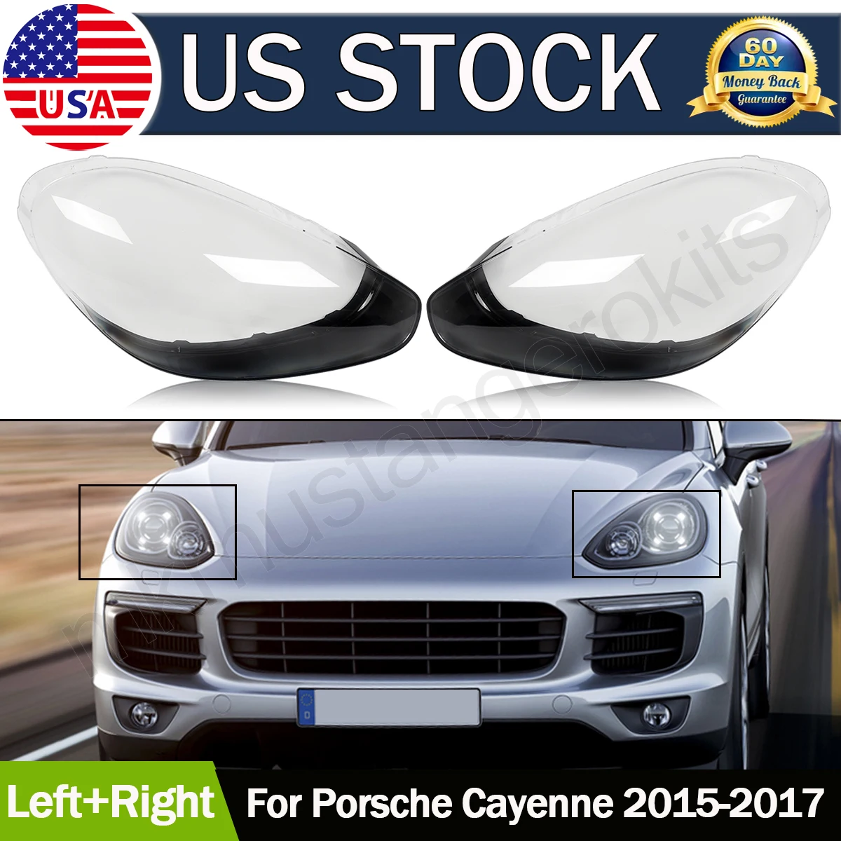 SAIQINGSP Headlight Lens Cover Left & Right Side Fits Porsche Cayenne 958 2015-2017 Model Car Accessories Tools