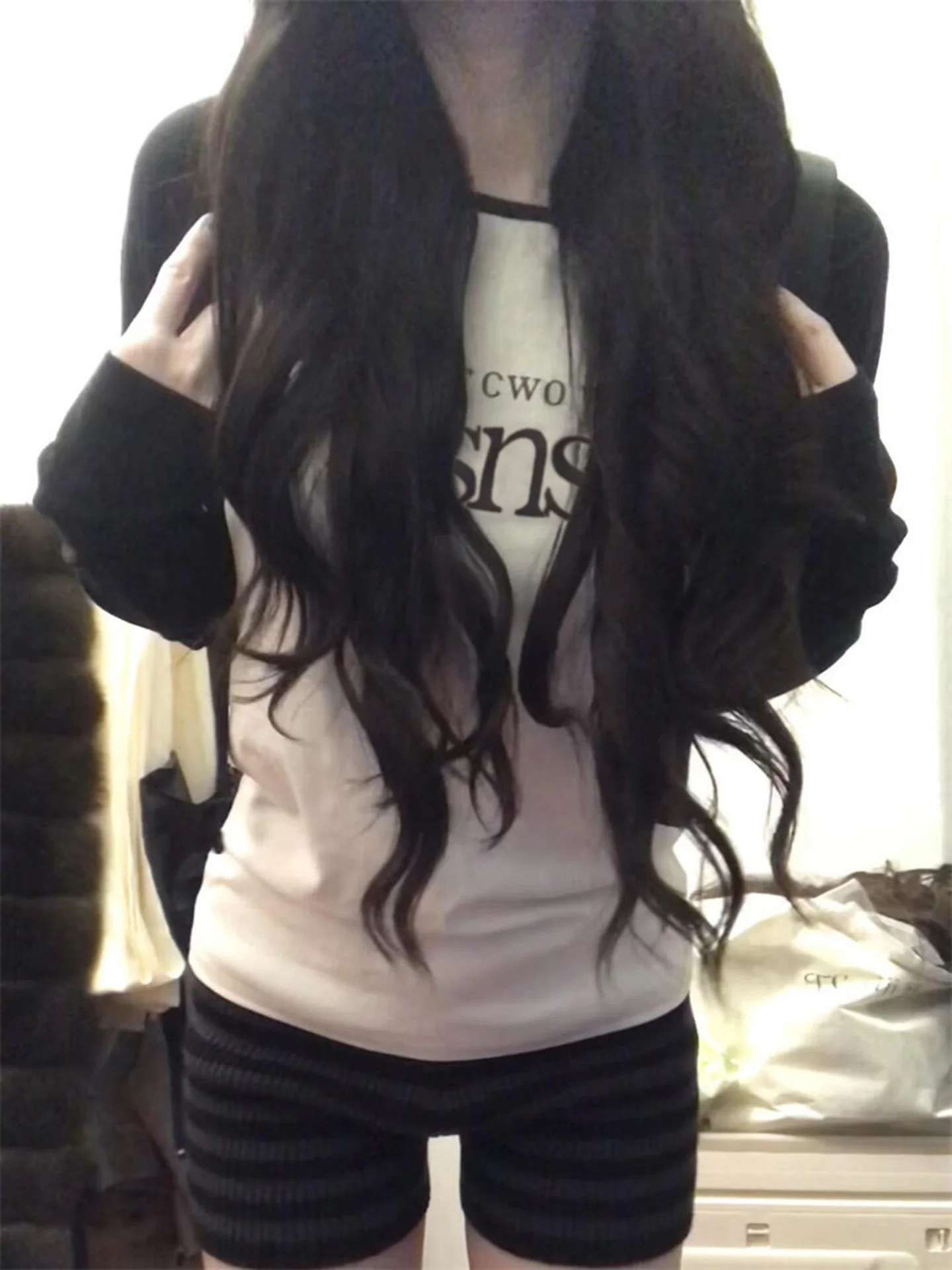 Retro American Spliced Color Block Letter Long Sleeve Women's T-shirt Slimming Design Spring Autumn Inner Wear Base Top
