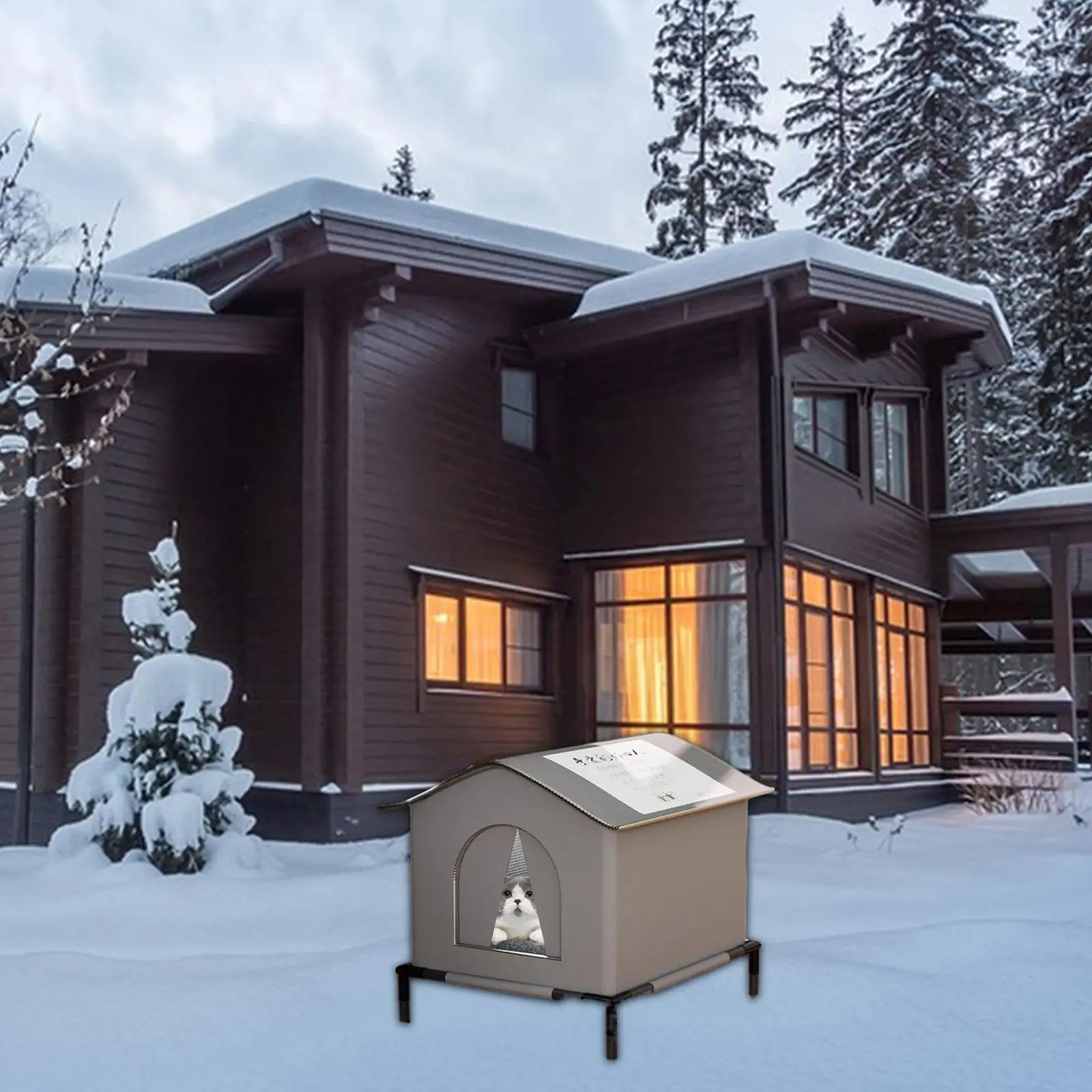 

Укрытие для кошачьего домика для улицы, ветрозащитное, зимнее, теплое, удобное для