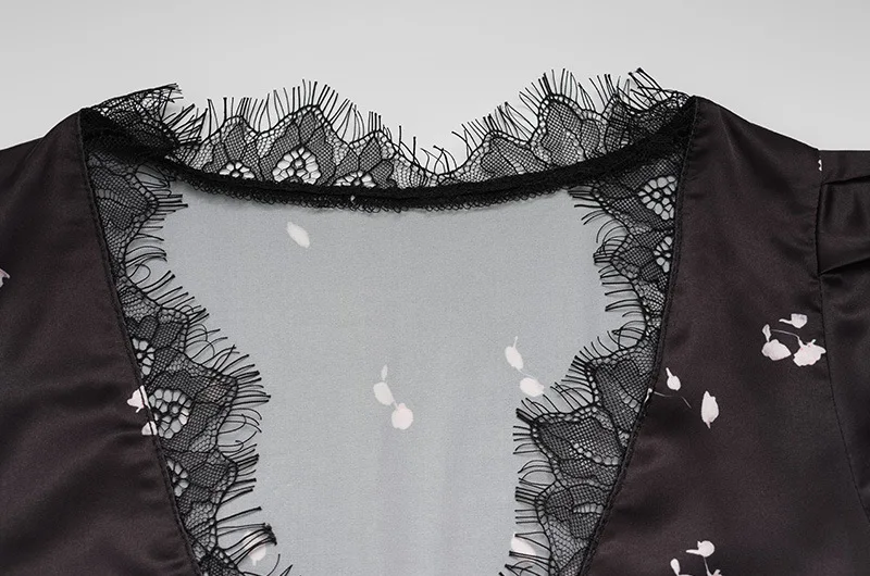 เดรสยาวแฟชั่นหรูหรา ลายจุด ผ้าลูกไม้ ผ้าซาติน โปร่ง  สำหรับผู้หญิง แขนกลาง คอวี เอวกลาง  ฤดูใบไม้ผลิ ฤดูร้อน