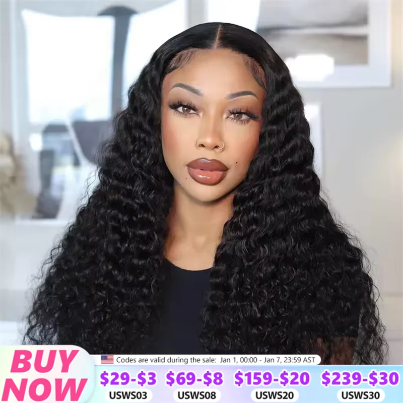 200% Glueless Human Wig Ready to Go Deep Wave 13x4 Lace Frontal Wig 4x6 Wear And Go Lace Closure Curly Human Hair Wig PrePlucked