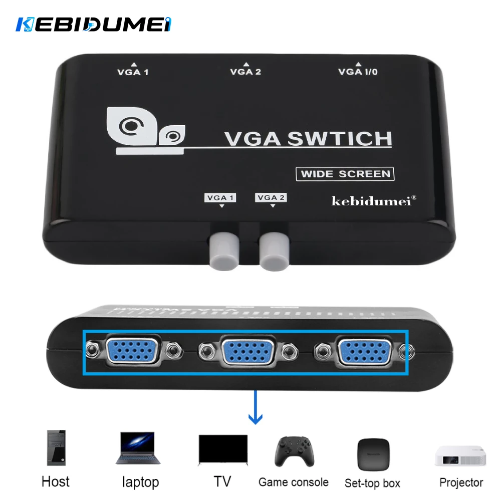 KEBIDUMEI 1080P 2 in 1 Out VGA/SVGA Manual Sharing Selector Switch Switcher For LCD PC KVM Switches Display HD Video Converter