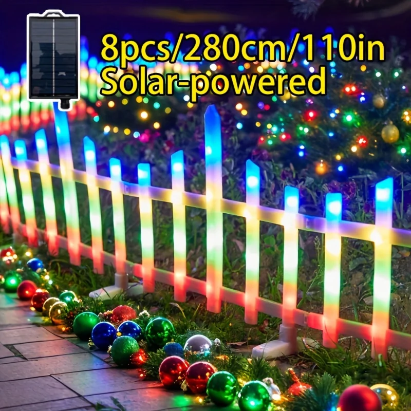 

8 Solar Outdoor Fence Lights, Total Length 2.8M, 160 LED Beads, Total Length 280 Cm/110 Inches. Type-C Charging Is Available on Cloudy Days. Outdoor Lawn Garden Small Wave Fence Lights, Indoor Christmas String Lights, Ip65 Waterproof