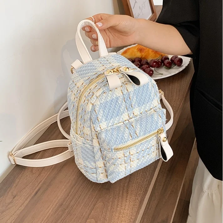 

Wool plaid women backpack small Multifunction Shoulder Bags Lady Back Pack For School Teenagers Girls Rucksack Daypack mochila