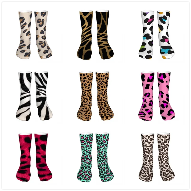 Leopard Print Mens Womens Funny Crew Socks Cool 3D Printed Design Socks Fashion Comfortable Basketball Socks