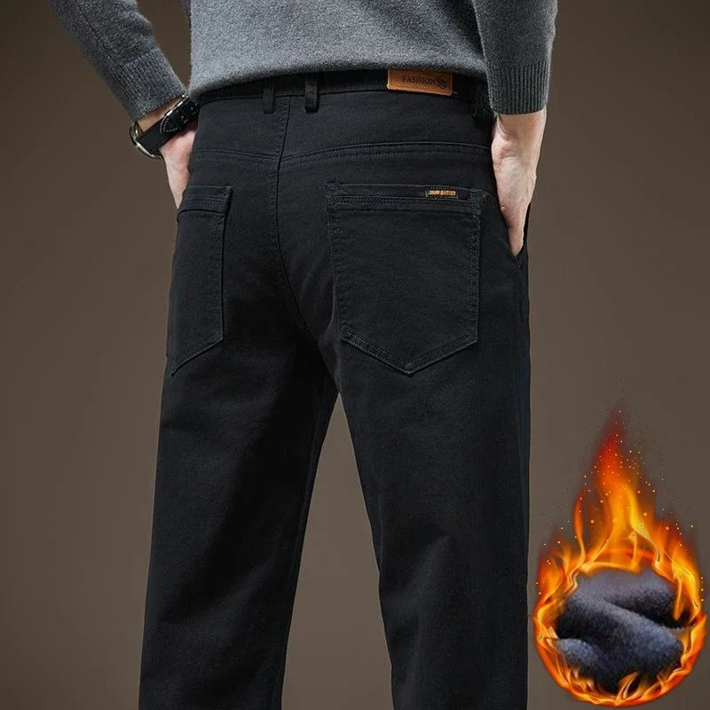 

Winter Business Fleece Casual Pants Men Comfortable Fashion Korean Thick Straight Velvet Trousers Warm Plush Male Pants